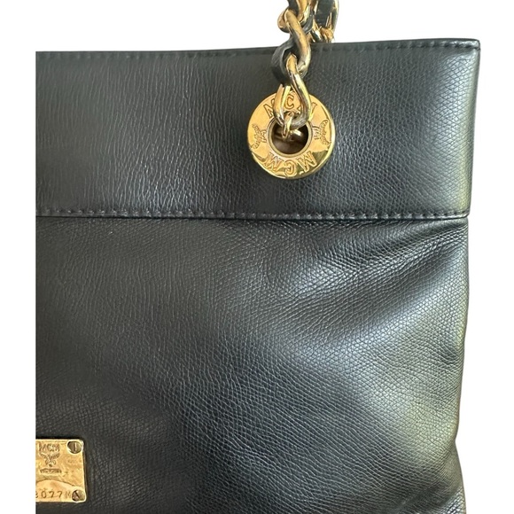 MCM Black Leather Shoulder Bag with Gold Accents - Picture 3 of 13